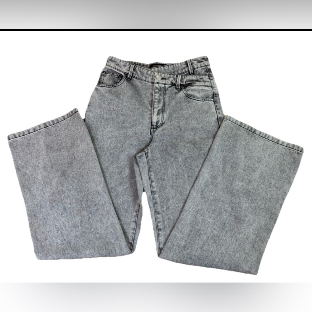 VERO MODA DENIM Women's Grey Wash Wide Straight Leg Jeans Size Small High Rise